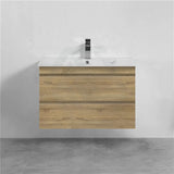 600-1500Mm Wall Hung Bathroom Vanity Timber Wood Grain Drawers Cabinet Only&Ceramic/Poly Top