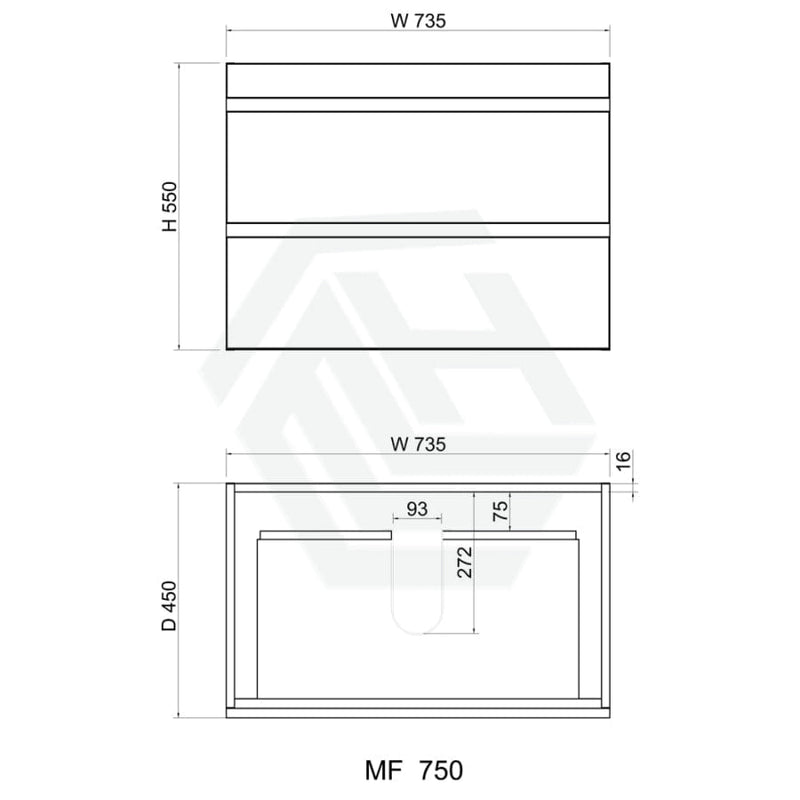 600-1500Mm Wall Hung Bathroom Vanity Timber Wood Grain Drawers Cabinet Only&Ceramic/Poly Top