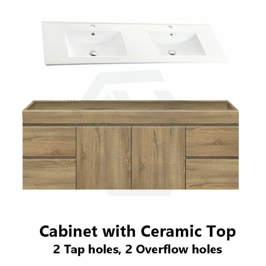 600-1500Mm Wall Hung Bathroom Vanity Timber Wood Grain Drawers Cabinet Only&Ceramic/Poly Top