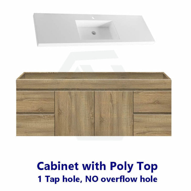 600-1500Mm Wall Hung Bathroom Vanity Timber Wood Grain Drawers Cabinet Only&Ceramic/Poly Top