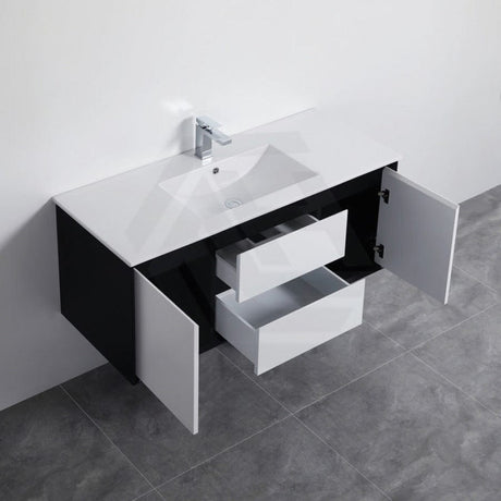 600-1500Mm Wall Hung Pvc Vanity Matt Black & White Cabinet Only For Bathroom 900Mm Vanities