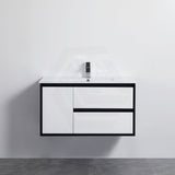 900Mm Wall Hung Pvc Vanity Matt Black & White Cabinet Only For Bathroom Right Hand Drawers / Only