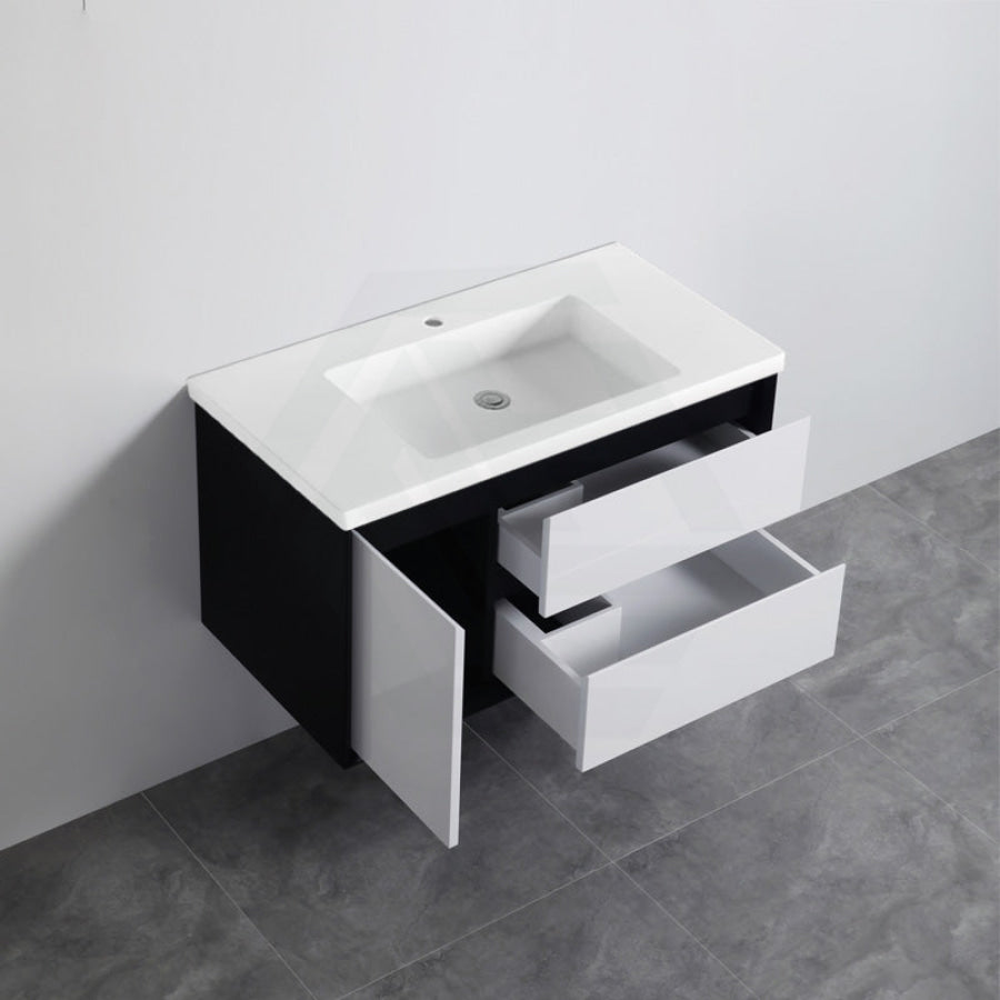 900Mm Wall Hung Pvc Vanity Matt Black & White Cabinet Only For Bathroom