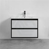 600-1500Mm Wall Hung Pvc Vanity Matt Black & White Cabinet Only For Bathroom 900Mm Vanities