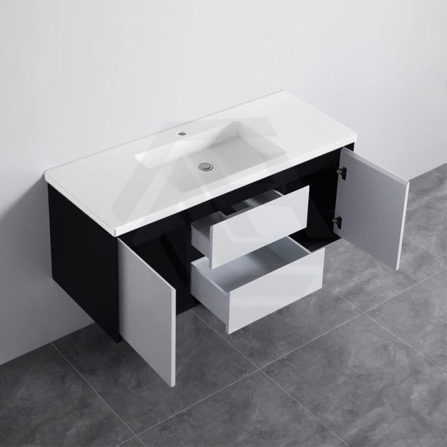 600-1500Mm Wall Hung Pvc Vanity Matt Black & White Cabinet Only For Bathroom 900Mm Vanities