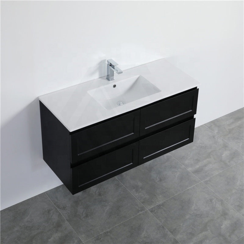 600-1500Mm Wall Hung Pvc Vanity With Matt Black Finish For Bathroom Cabinet Only&Ceramic/Poly Top