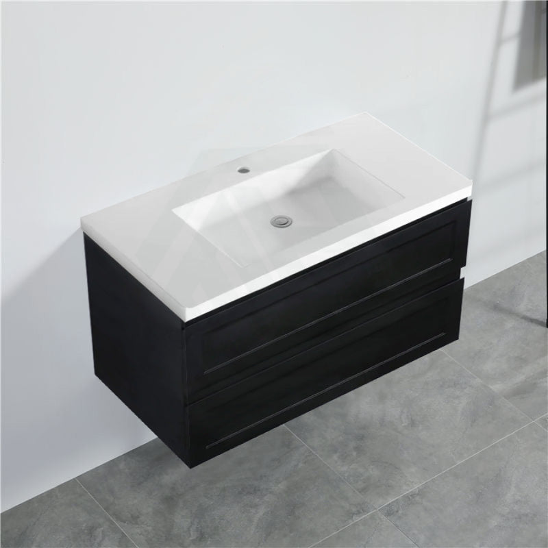 600-1500Mm Wall Hung Pvc Vanity With Matt Black Finish For Bathroom Cabinet Only&Ceramic/Poly Top