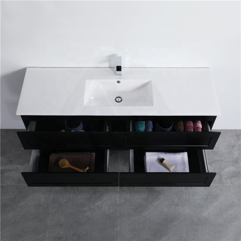 600-1500Mm Wall Hung Pvc Vanity With Matt Black Finish For Bathroom Cabinet Only&Ceramic/Poly Top