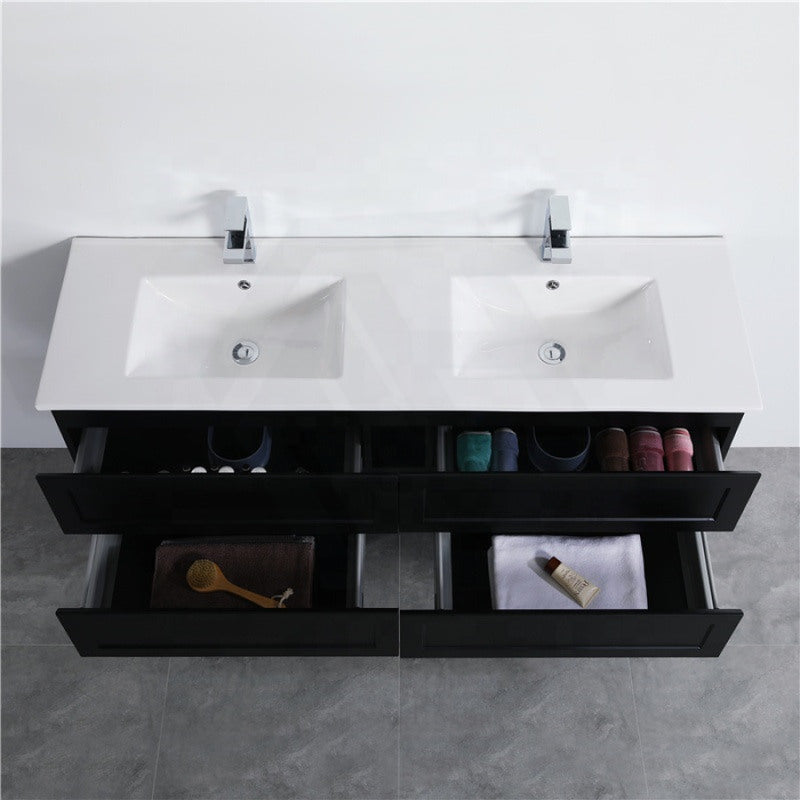 600-1500Mm Wall Hung Pvc Vanity With Matt Black Finish For Bathroom Cabinet Only&Ceramic/Poly Top