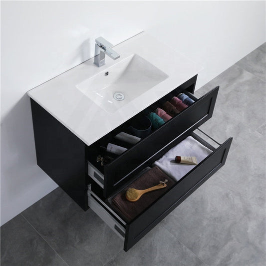 600-1500Mm Wall Hung Pvc Vanity With Matt Black Finish For Bathroom Cabinet Only&Ceramic/Poly Top