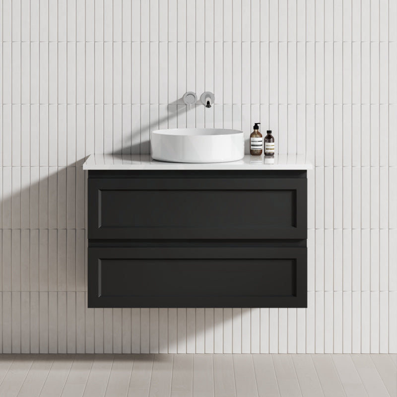 600-1500Mm Wall Hung Pvc Vanity With Matt Black Finish For Bathroom Cabinet Only&Ceramic/Poly Top