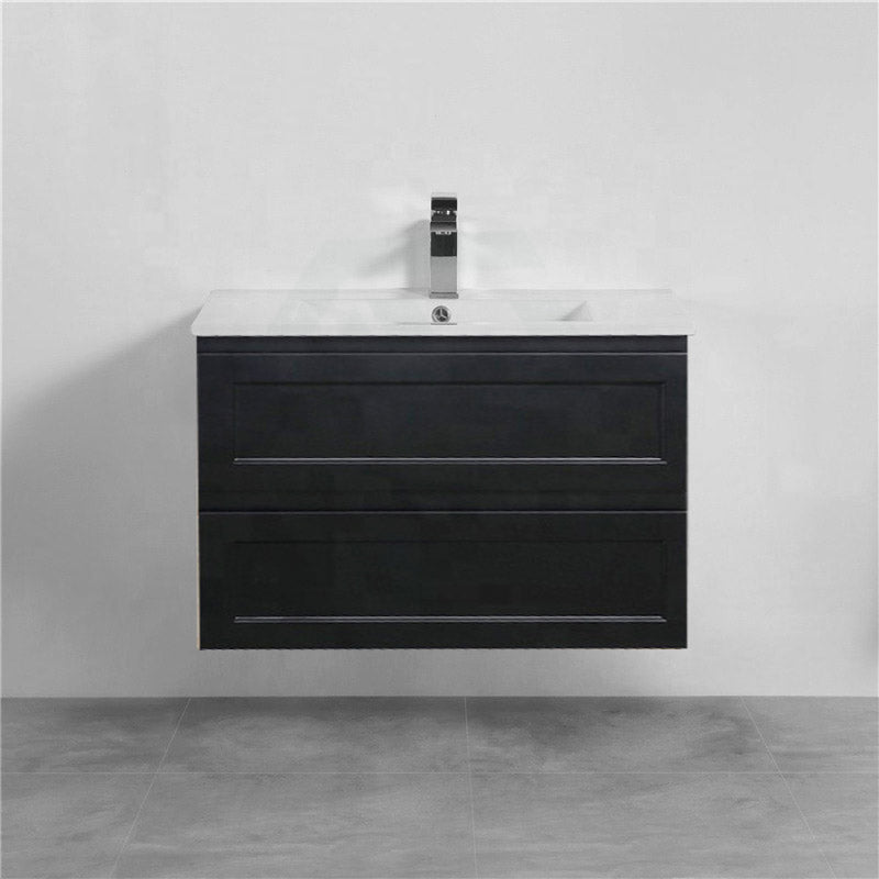 600-1500Mm Wall Hung Pvc Vanity With Matt Black Finish For Bathroom Cabinet Only&Ceramic/Poly Top