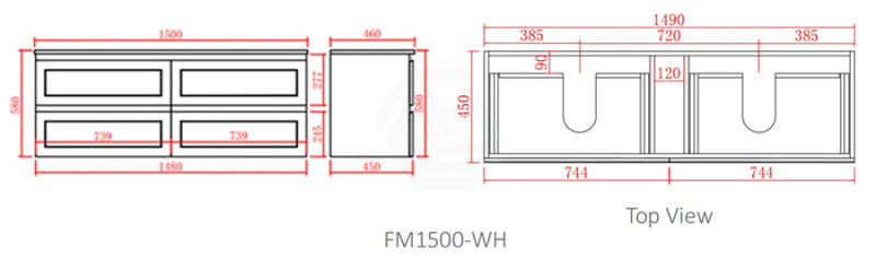 600-1500Mm Wall Hung Pvc Vanity With Matt Black Finish For Bathroom Cabinet Only&Ceramic/Poly Top