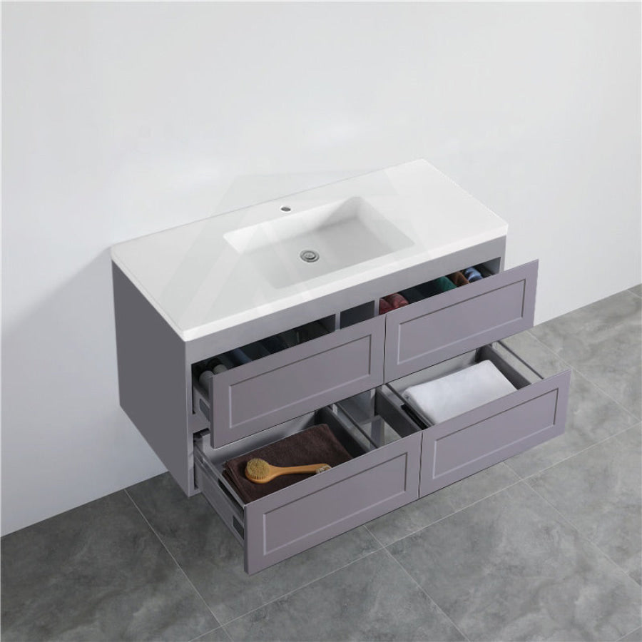 600-1500Mm Wall Hung Pvc Vanity With Matt Grey Finish For Bathroom Cabinet Only&Ceramic/Poly Top