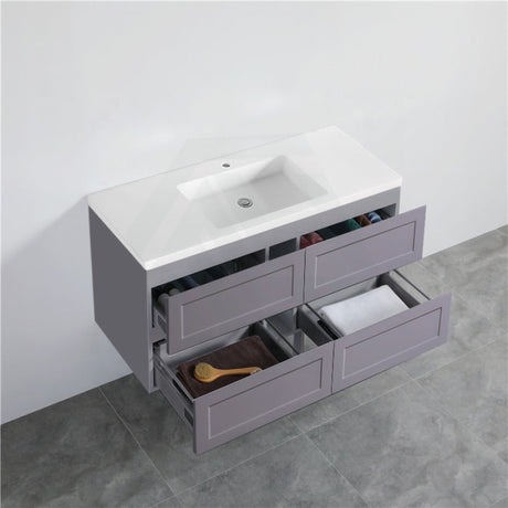 600-1500Mm Wall Hung Pvc Vanity With Matt Grey Finish For Bathroom Cabinet Only&Ceramic/Poly Top