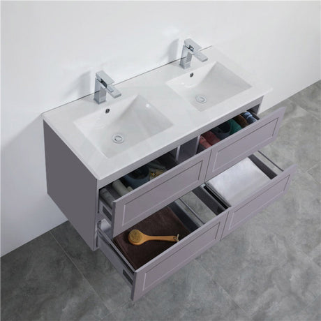 600-1500Mm Wall Hung Pvc Vanity With Matt Grey Finish For Bathroom Cabinet Only&Ceramic/Poly Top