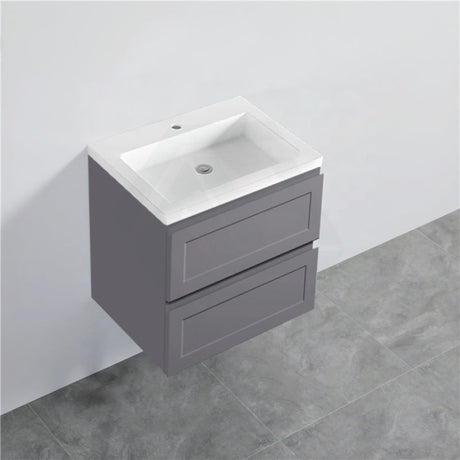 600-1500Mm Wall Hung Pvc Vanity With Matt Grey Finish For Bathroom Cabinet Only&Ceramic/Poly Top