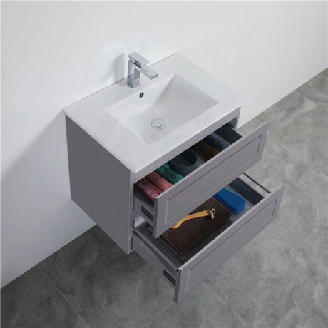 600-1500Mm Wall Hung Pvc Vanity With Matt Grey Finish For Bathroom Cabinet Only&Ceramic/Poly Top