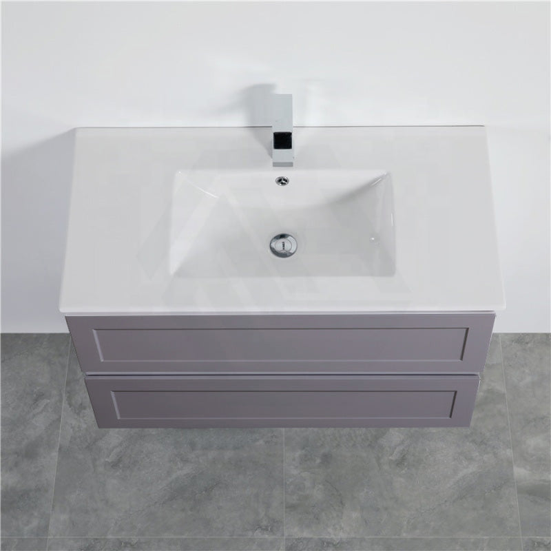 600-1500Mm Wall Hung Pvc Vanity With Matt Grey Finish For Bathroom Cabinet Only&Ceramic/Poly Top