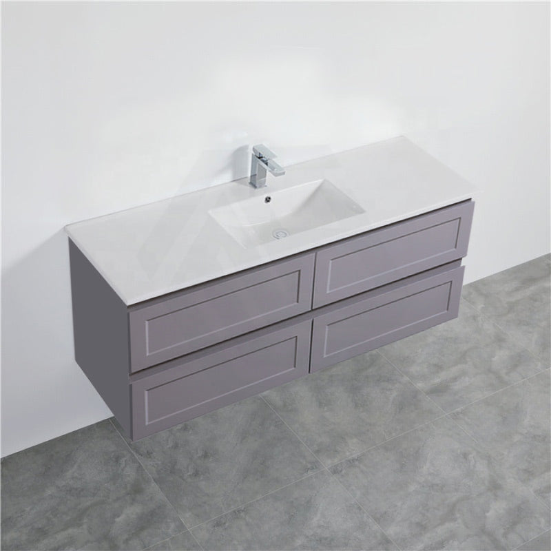 600-1500Mm Wall Hung Pvc Vanity With Matt Grey Finish For Bathroom Cabinet Only&Ceramic/Poly Top