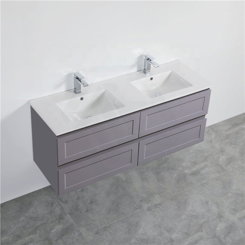 600-1500Mm Wall Hung Pvc Vanity With Matt Grey Finish For Bathroom Cabinet Only&Ceramic/Poly Top