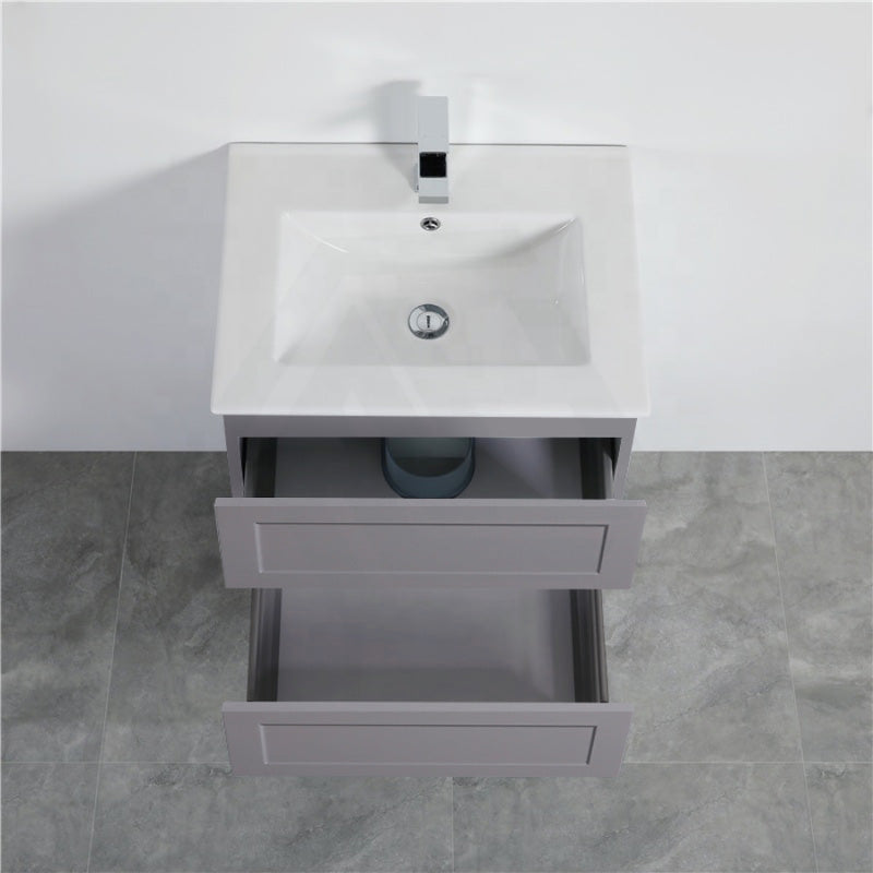 600-1500Mm Wall Hung Pvc Vanity With Matt Grey Finish For Bathroom Cabinet Only&Ceramic/Poly Top