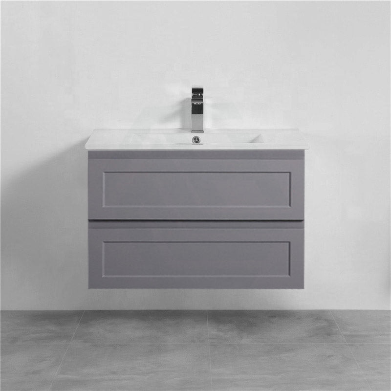 600-1500Mm Wall Hung Pvc Vanity With Matt Grey Finish For Bathroom Cabinet Only&Ceramic/Poly Top