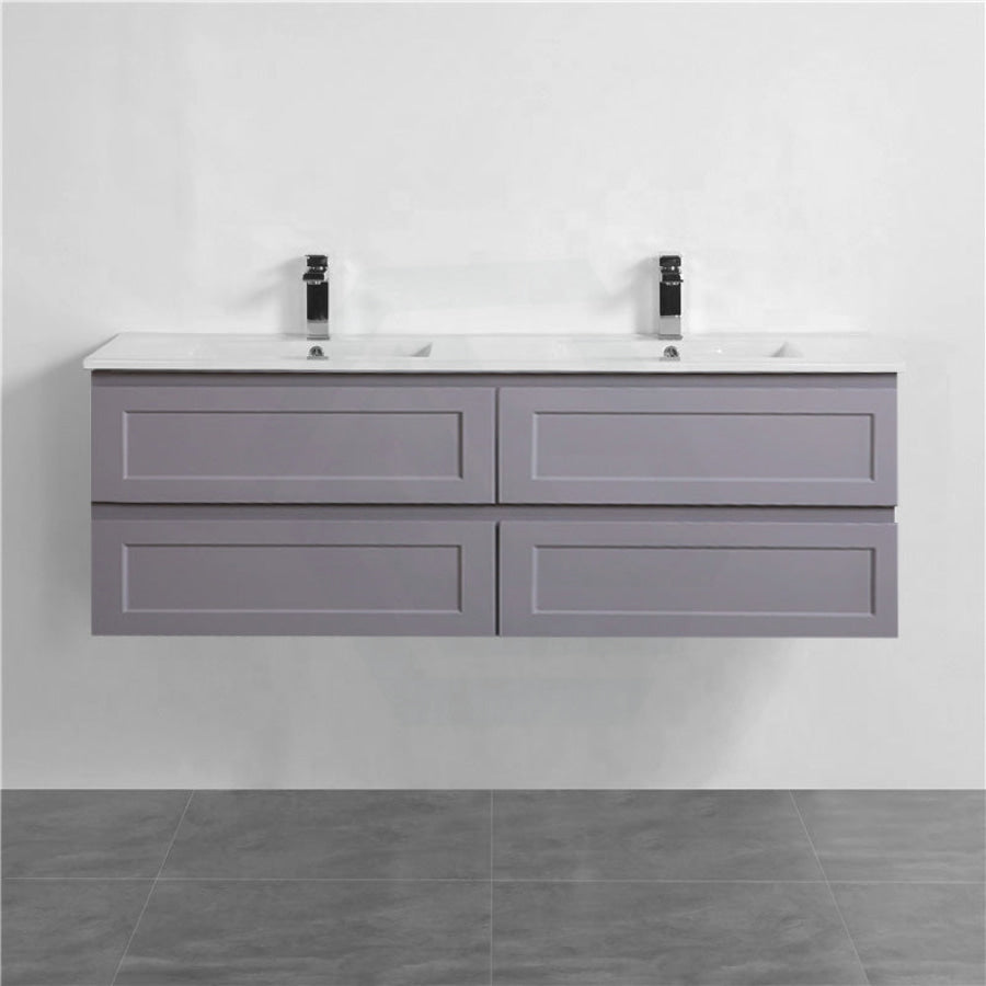 600-1500Mm Wall Hung Pvc Vanity With Matt Grey Finish For Bathroom Cabinet Only&Ceramic/Poly Top