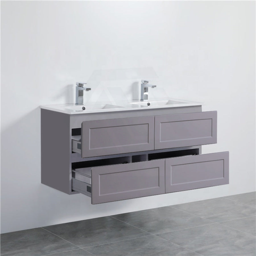 600-1500Mm Wall Hung Pvc Vanity With Matt Grey Finish For Bathroom Cabinet Only&Ceramic/Poly Top