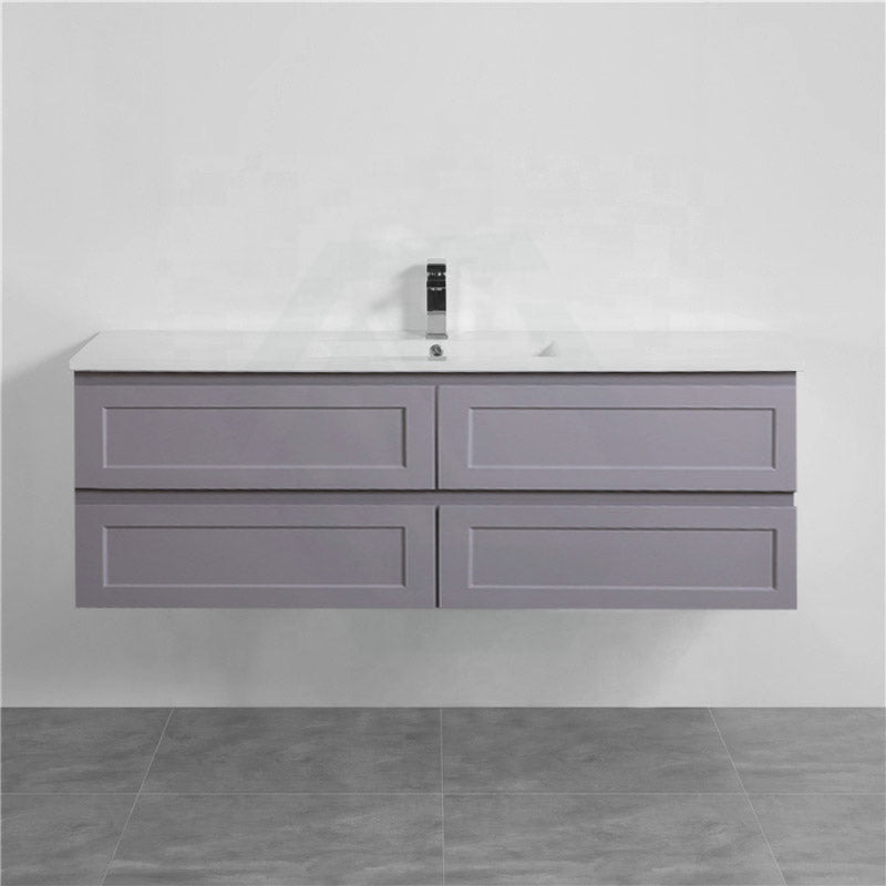 600-1500Mm Wall Hung Pvc Vanity With Matt Grey Finish For Bathroom Cabinet Only&Ceramic/Poly Top