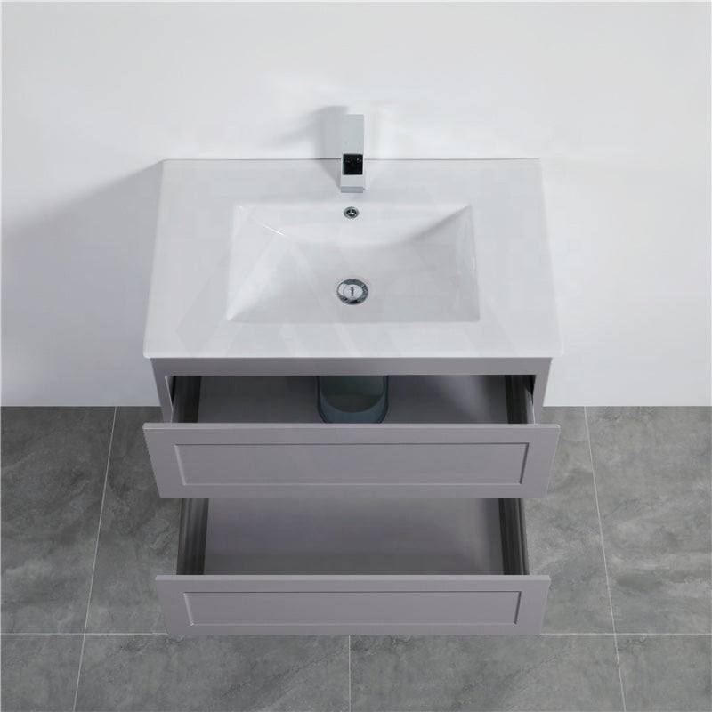 600-1500Mm Wall Hung Pvc Vanity With Matt Grey Finish For Bathroom Cabinet Only&Ceramic/Poly Top