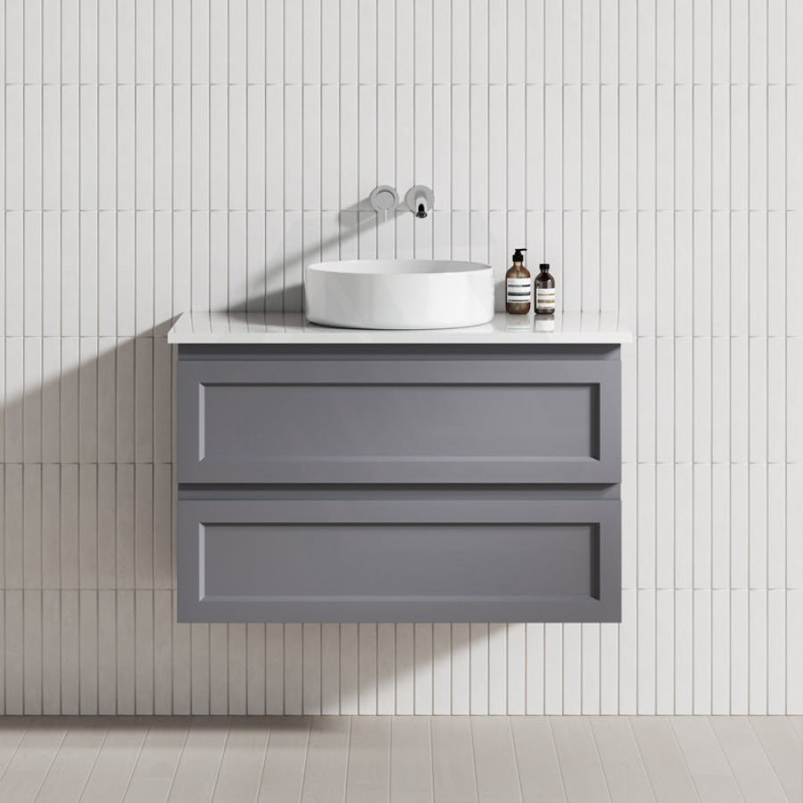 600-1500Mm Wall Hung Pvc Vanity With Matt Grey Finish For Bathroom Cabinet Only&Ceramic/Poly Top