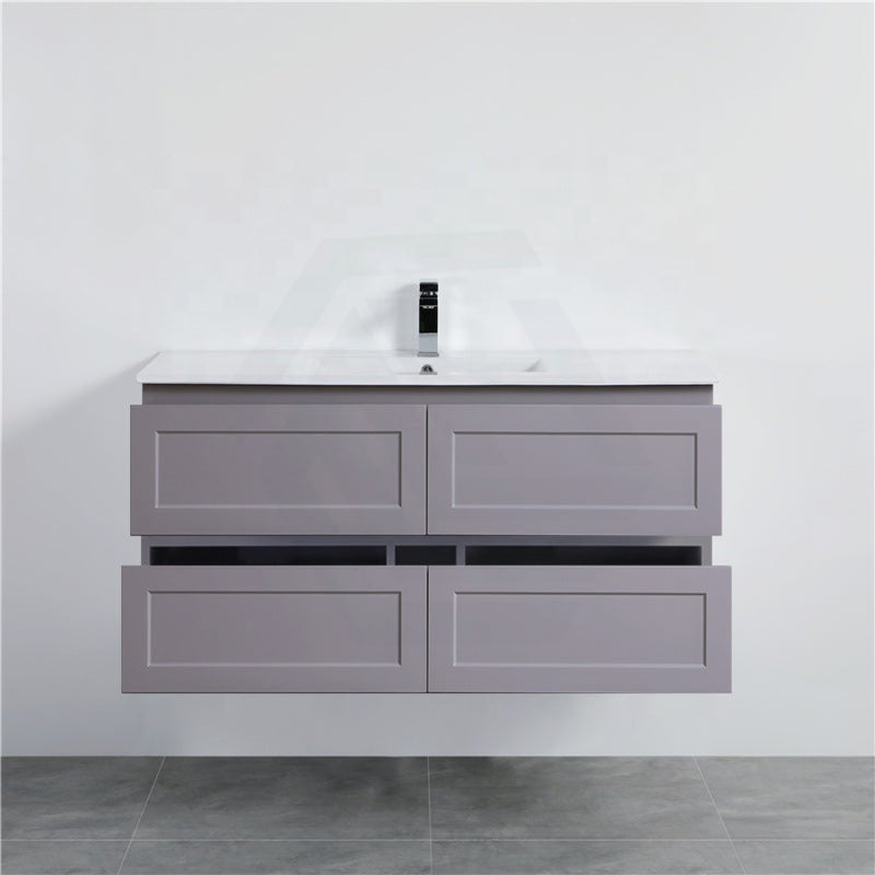 600-1500Mm Wall Hung Pvc Vanity With Matt Grey Finish For Bathroom Cabinet Only&Ceramic/Poly Top