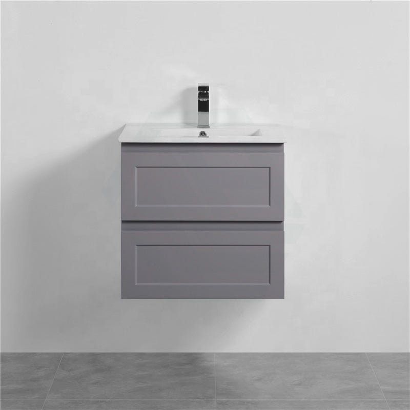 600-1500Mm Wall Hung Pvc Vanity With Matt Grey Finish For Bathroom Cabinet Only&Ceramic/Poly Top