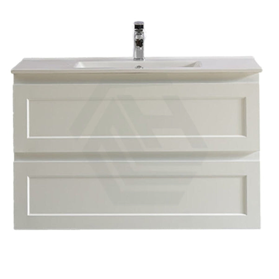 600-1500Mm Wall Hung Pvc Vanity With Matt White Finish For Bathroom Cabinet Only & Ceramic/Poly Top