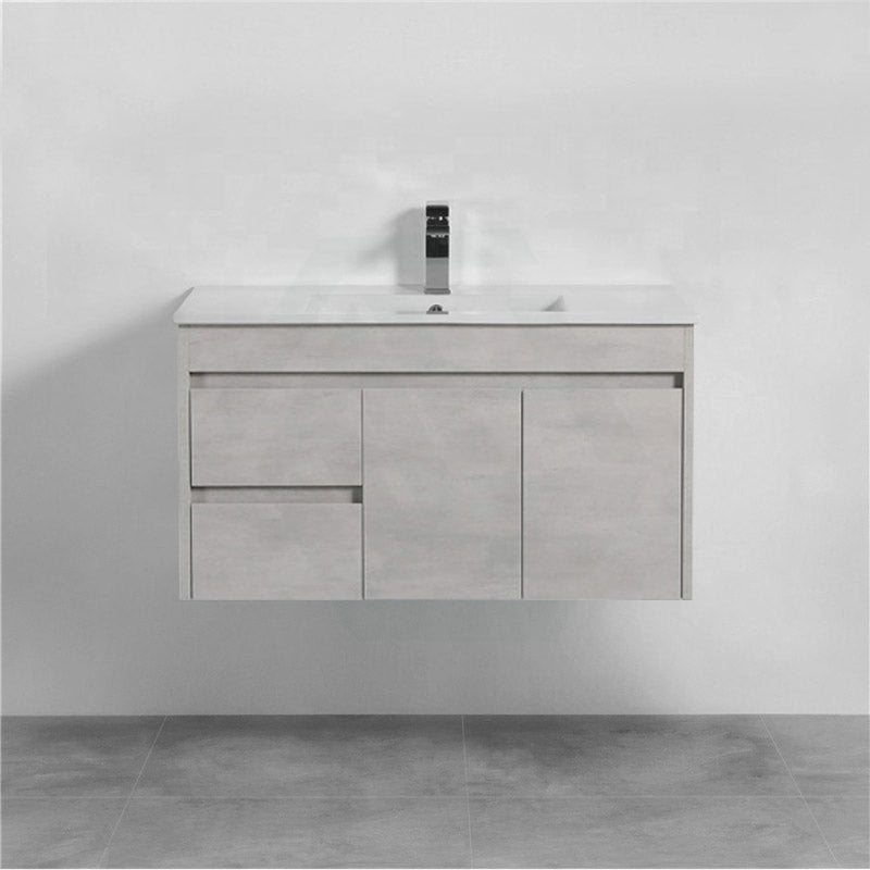 600-1500Mm Wall Hung Vanity Concrete Grey Finish Plywood Cabinet Only For Bathroom Vanities