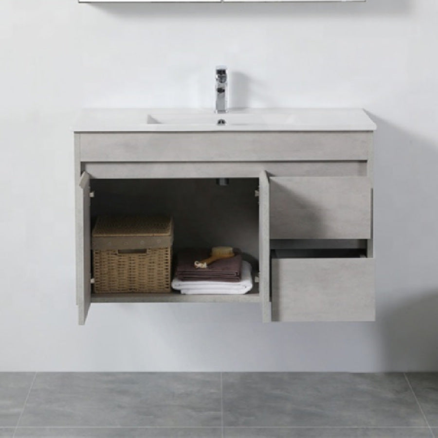 600-1500Mm Wall Hung Vanity Concrete Grey Finish Plywood Cabinet Only For Bathroom Vanities