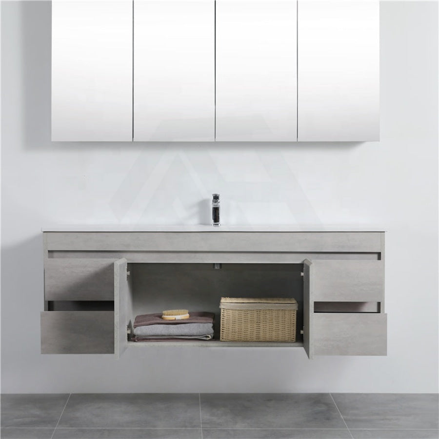 600-1500Mm Wall Hung Vanity Concrete Grey Finish Plywood Cabinet Only For Bathroom Vanities