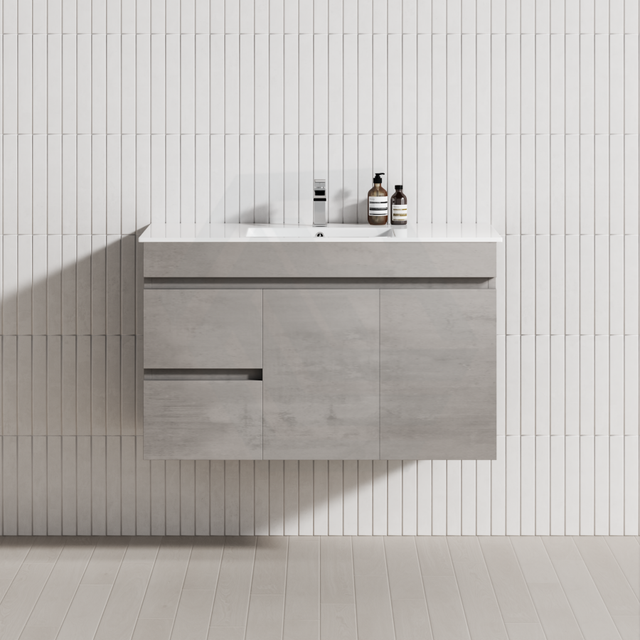 600-1500Mm Wall Hung Vanity Concrete Grey Finish Plywood Cabinet Only For Bathroom Vanities