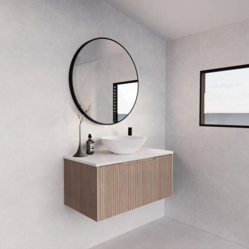 600-1500Mm Wall Hung Vanity Fluted Style American Oak Color Pvc Coating Bathroom Vanities