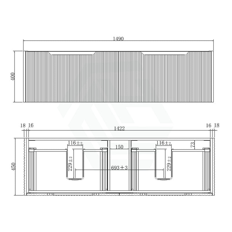 600 - 1500Mm Wall Hung Vanity Fluted Style American Oak Color Pvc Coating Bathroom Vanities