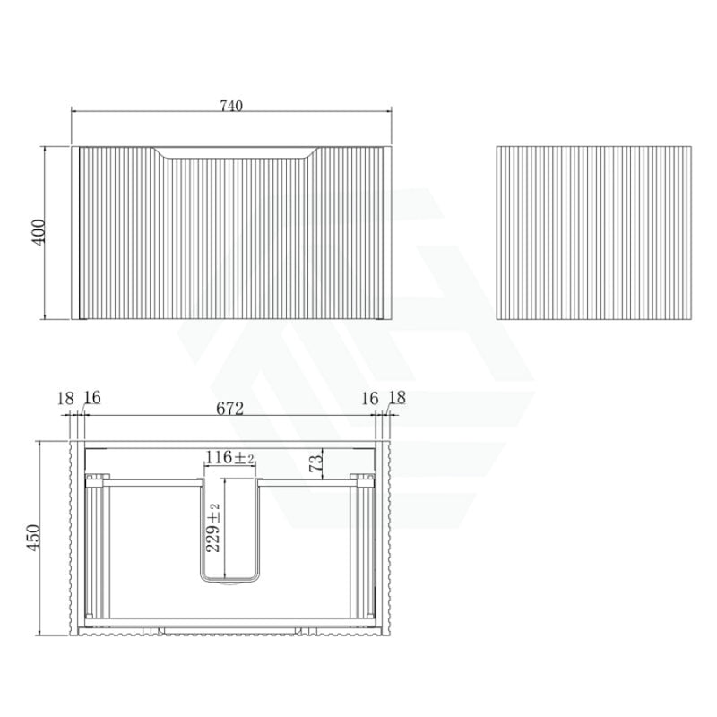 600 - 1500Mm Wall Hung Vanity Fluted Style Brown Oak Color Pvc Coating 750Mm / Cabinet Only Vanities