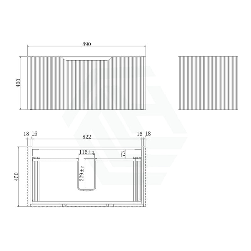 600 - 1500Mm Wall Hung Vanity Fluted Style Brown Oak Color Pvc Coating 900Mm / Cabinet Only Vanities