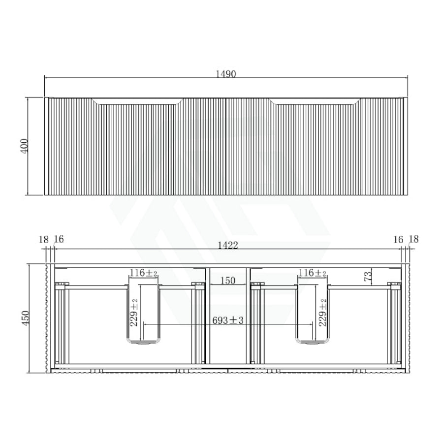 600 - 1500Mm Wall Hung Vanity Fluted Style Brown Oak Color Pvc Coating 1500Mm / Cabinet Only