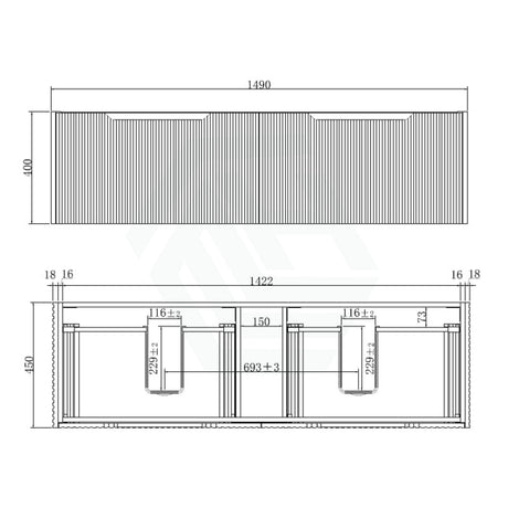 600 - 1500Mm Wall Hung Vanity Fluted Style Brown Oak Color Pvc Coating 1500Mm / Cabinet Only