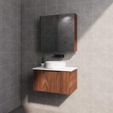 600-1500Mm Wall Hung Vanity Fluted Style Brown Oak Color Pvc Coating Bathroom Vanities