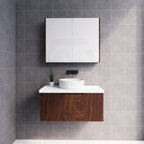 600-1500Mm Wall Hung Vanity Fluted Style Brown Oak Color Pvc Coating Vanities