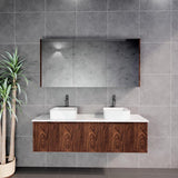 600-1500Mm Wall Hung Vanity Fluted Style Brown Oak Color Pvc Coating Bathroom Vanities