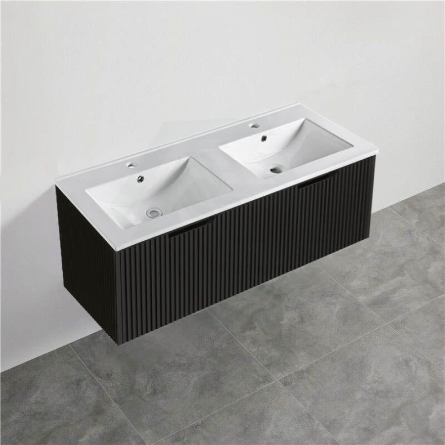 600-1500Mm Wall Hung Vanity Fluted Style Matt Black Color Pvc Coating Bathroom Vanities