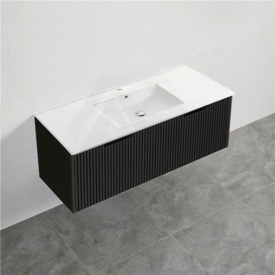 600-1500Mm Wall Hung Vanity Fluted Style Matt Black Color Pvc Coating Bathroom Vanities